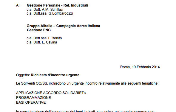 RICHIESTA DI INCONTRO SU TEMATICHE SOD