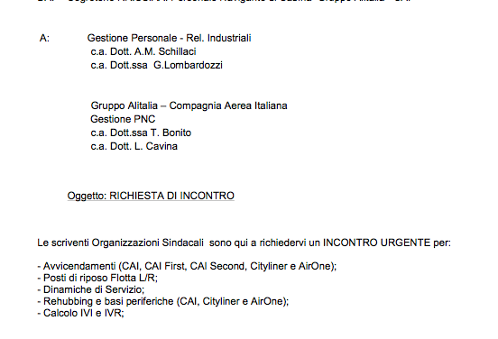 RICHIESTE DI INCONTRO