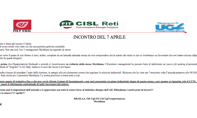Meridiana: Incontro 7 Aprile