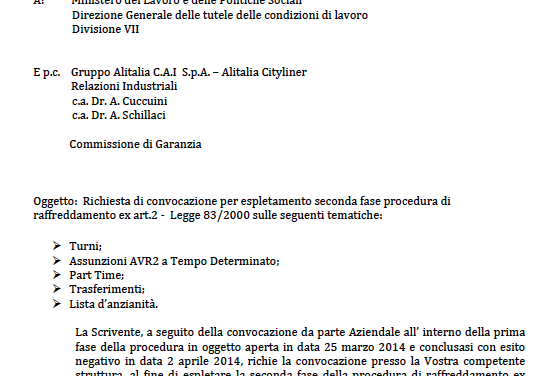 Alitalia: Richiesta incontro UGL