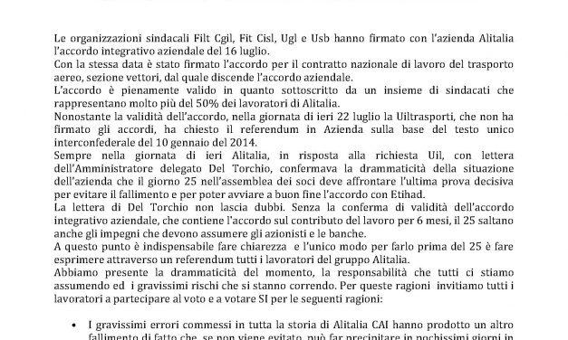 Referendum per il futuro di Alitalia