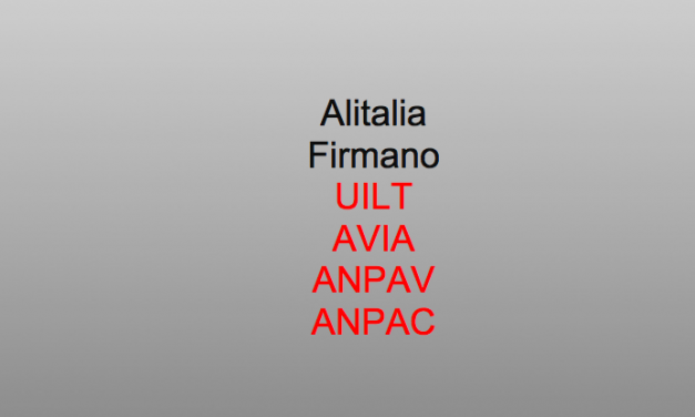 Alitalia: Firmano UILT, AVIA, ANPAV, e ANPAC
