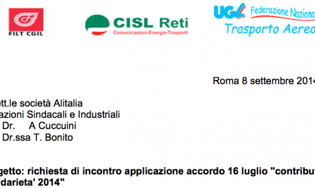 Richiesta incontro "contributo di solidarietà 2014"