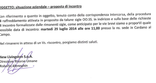 New Livingston: convocazione aziendale