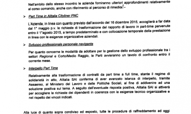 Posti di riposo Alitalia PNC e situazione attuale